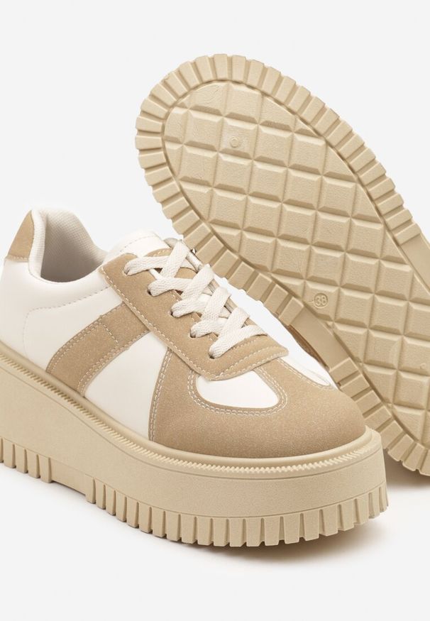Born2be - Ciemnobeżowe Sneakersy na Grubej Podeszwie z Ozdobnym Paskiem Viviriana. Zapięcie: pasek. Kolor: beżowy. Materiał: jeans. Sezon: lato