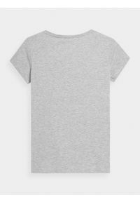 4f - T-shirt regular z nadrukiem damski. Kolor: szary. Materiał: dzianina, bawełna. Wzór: nadruk