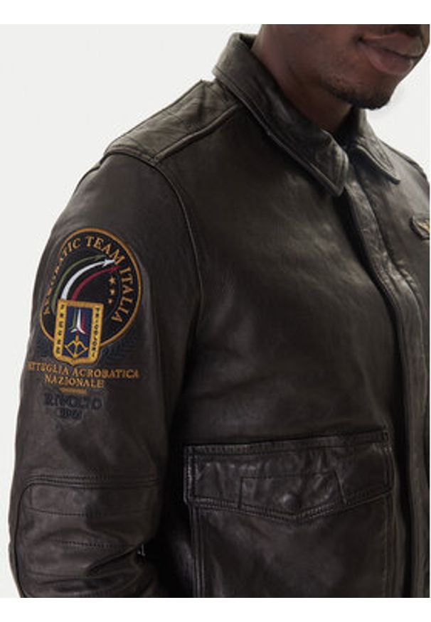 Aeronautica Militare Kurtka skórzana 252PN0963U100839 Czarny Regular Fit. Kolor: czarny. Materiał: skóra