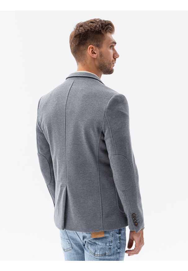 Ombre Clothing - Marynarka męska casual z kontrastowymi elementami M80 - szara - XXL. Okazja: na co dzień. Kolor: szary. Materiał: bawełna, materiał, poliester. Wzór: kwiaty. Styl: casual