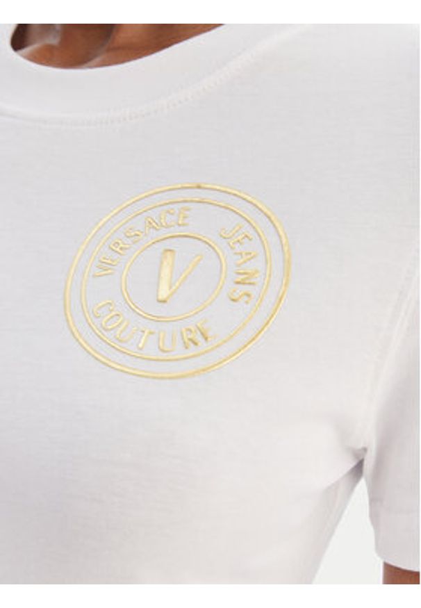 Versace Jeans Couture T-Shirt 80HAHT02 CJ03T Biały Slim Fit. Kolor: biały. Materiał: bawełna