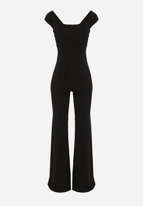 Born2be - Czarny Kombinezon Taliowany z Opadającymi Rękawami Dopasowany z Rozszerzającymi się Nogawkami Giola. Okazja: do pracy, na co dzień, na spotkanie biznesowe. Kolor: czarny. Styl: casual, biznesowy