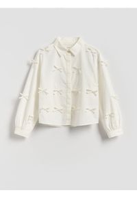 Reserved - Krótka koszula z kokardkami - złamana biel. Typ kołnierza: kokarda. Materiał: bawełna. Długość: krótkie #1