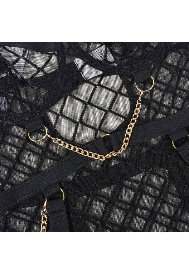 Intica - Body z koronką i elastycznymi paskami na romantyczny wieczór Petranka. Kolor: czarny. Materiał: koronka. Wzór: koronka