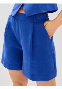 Sinsay - Szorty z lyocellu z zakłądkami i domieszką lnu - niebieski. Kolor: niebieski. Materiał: len #1