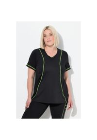 ULLA POPKEN - Damskie Bluzka funkcyjna odblask dekolt w szpic rękaw 1/2 z recyklingu. Kolekcja: plus size. Kolor: czarny. Materiał: poliester, materiał, elastan #1