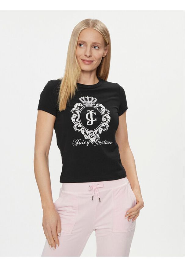 Juicy Couture T-Shirt Heritage Crest Tee JCWCT24337 Czarny Slim Fit. Kolor: czarny. Materiał: bawełna