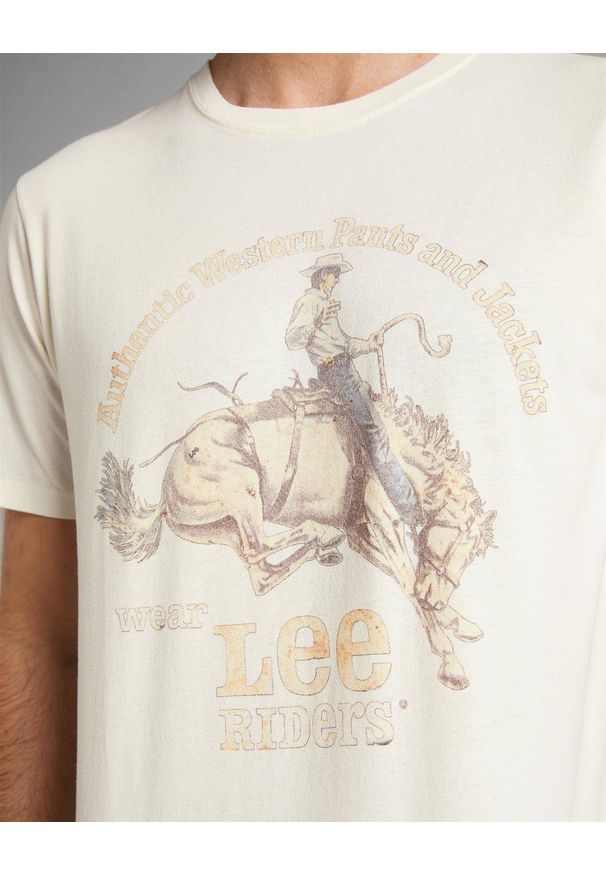 Lee - LEE SS RIDER TEE MĘSKI T-SHIRT KOSZULKA NADRUK LOGO ECRU L60VFEN. Wzór: nadruk
