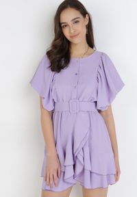Born2be - Liliowa Sukienka Zelinoe. Kolor: fioletowy. Materiał: materiał. Typ sukienki: koszulowe. Długość: mini #1