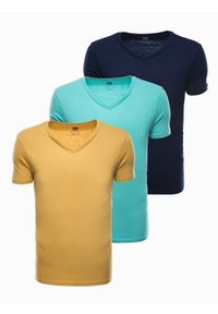 Ombre Clothing - Zestaw koszulek bawełnianych - mix 3-pak Z29 V7 - XXL. Kolor: turkusowy. Materiał: bawełna