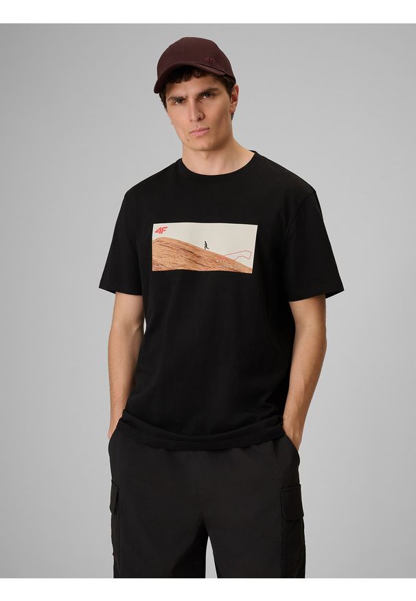 4f - 4F T-shirt relaxed z nadrukiem męski - czarny M. Okazja: na co dzień. Kolor: czarny. Materiał: materiał. Wzór: nadruk. Styl: casual