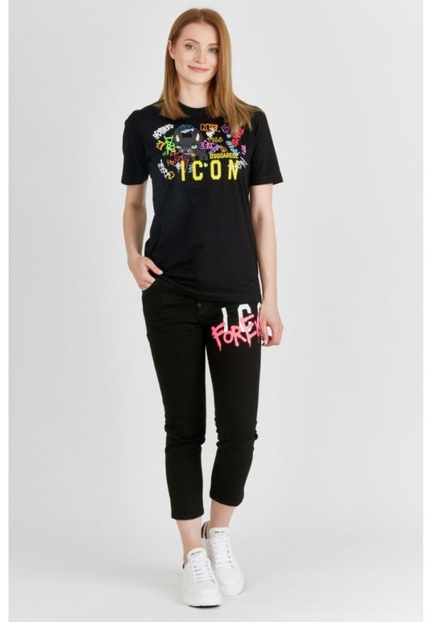 DSQUARED2 Icon forever cool girl cropped jeans czarne jeansy damskie, Rozmiar 40. Kolor: czarny. Wzór: aplikacja
