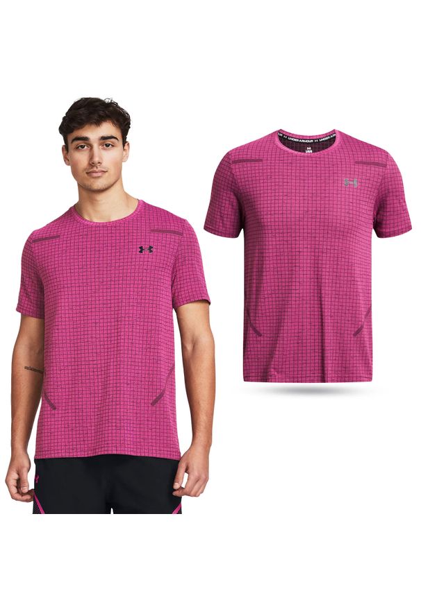 Koszulka fitness męska Under Armour Seamless Grid Short Sleeve. Kolor: różowy. Długość rękawa: krótki rękaw. Długość: krótkie. Sport: fitness