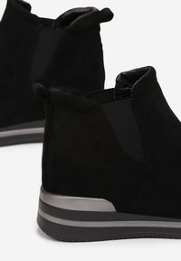 Born2be - Czarne Sneakersy Chlora. Nosek buta: okrągły. Zapięcie: bez zapięcia. Kolor: czarny. Materiał: jeans, skóra. Szerokość cholewki: normalna. Wzór: gładki. Obcas: na koturnie #3