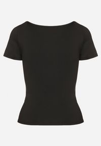 Born2be - Czarny T-shirt z Wiskozą o Dopasowanym Kroju z Dekoltem w Serek Folarisse. Typ kołnierza: dekolt w serek. Kolor: czarny. Materiał: wiskoza #3