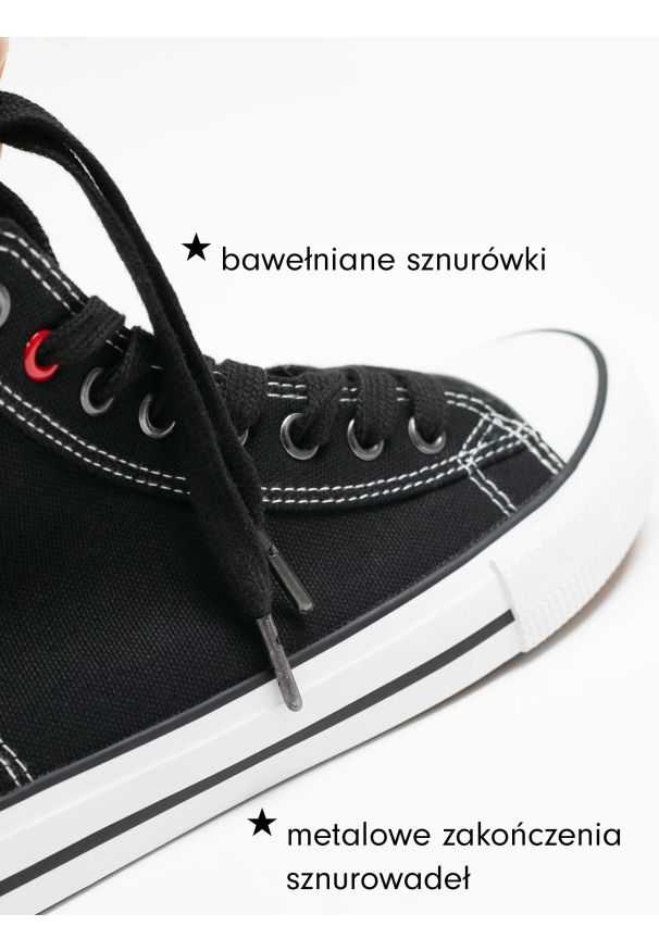 Big-Star - Trampki męskie wysokie czarne JJ174603 906. Nosek buta: okrągły. Zapięcie: sznurówki. Kolor: czarny. Materiał: bawełna. Styl: sportowy, elegancki