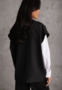 Renee - Czarna Dwurzędowa Kamizelka Oversize o Garniturowym Kroju Edoriela. Kolor: czarny. Materiał: poliester, koronka #3