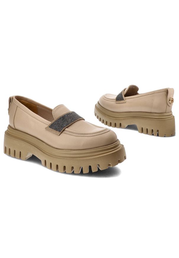 Beżowe Półbuty Karino Eleganckie Skórzane Buty. Okazja: na co dzień. Kolor: beżowy. Materiał: skóra. Szerokość cholewki: normalna. Wzór: aplikacja. Styl: elegancki