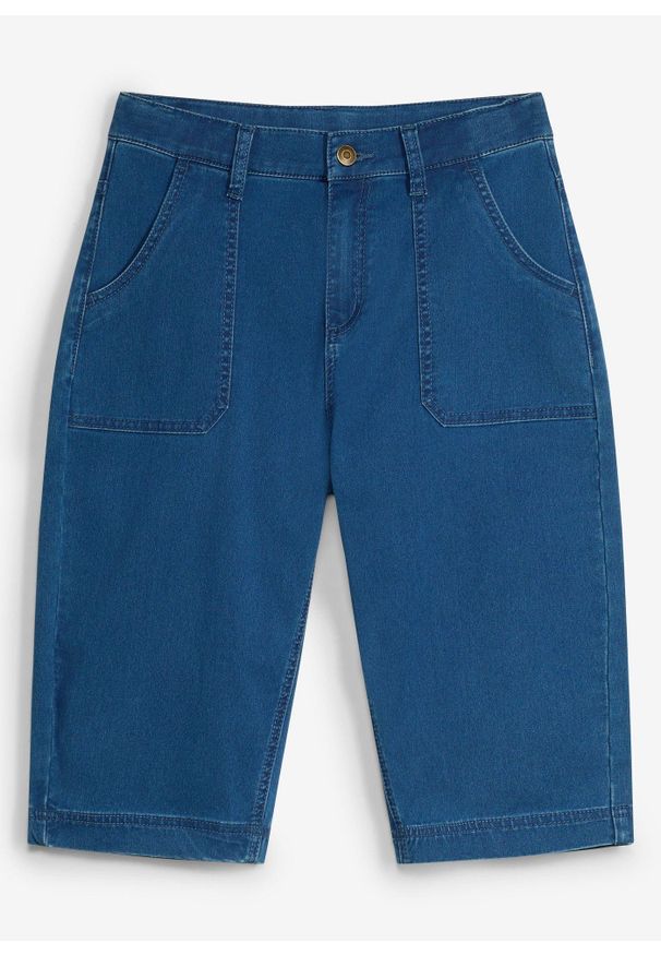 bonprix - Bermudy jeansowe z regulowanym pasem, loose fit. Kolor: niebieski
