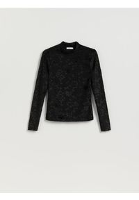 Reserved - Longsleeve w kwiatowy wzór - czarny. Kolor: czarny. Długość rękawa: długi rękaw. Wzór: kwiaty