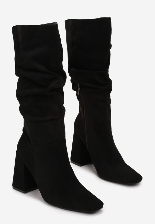 Born2be - Czarne Kozaki Keaxalim. Zapięcie: zamek. Kolor: czarny. Szerokość cholewki: normalna. Sezon: wiosna, jesień. Obcas: na słupku