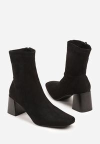 Born2be - Czarne Botki Vices na Stożkowym Obcasie z Kwadratowym Noskiem Aziste. Okazja: na spotkanie biznesowe, do pracy, na co dzień. Kolor: czarny. Materiał: jeans. Obcas: na obcasie. Styl: biznesowy, casual. Wysokość obcasa: średni #5