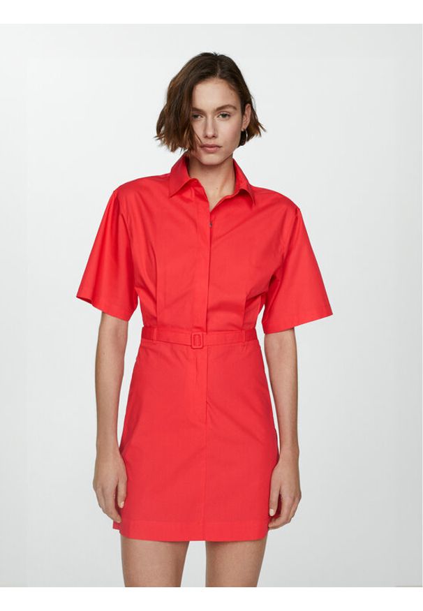 mango - Mango Sukienka koszulowa Cirilia 67087124 Czerwony Regular Fit. Kolor: czerwony. Materiał: bawełna, lyocell. Typ sukienki: koszulowe