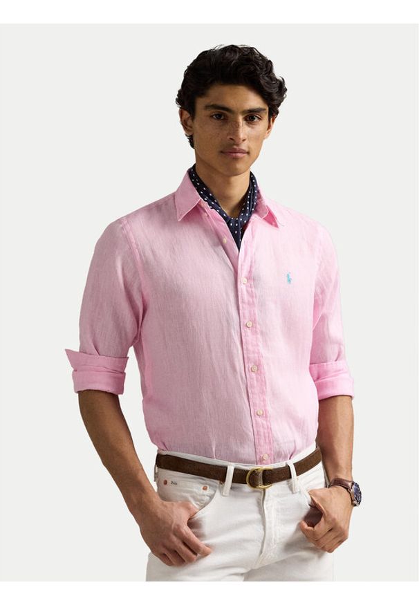 Polo Ralph Lauren Koszula 710968915002 Różowy Slim Fit. Typ kołnierza: polo. Kolor: różowy. Materiał: len