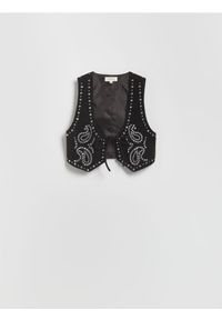 Reserved - Wiązana kamizelka z okuciami - ciemnobrązowy. Kolor: brązowy. Materiał: zamsz #1