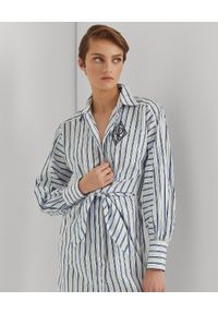 Lauren Ralph Lauren - LAUREN BY RALPH LAUREN - Bawełniana koszulowa sukienka w paski. Kolor: biały. Materiał: bawełna. Długość rękawa: długi rękaw. Wzór: paski. Typ sukienki: koszulowe. Długość: mini #5