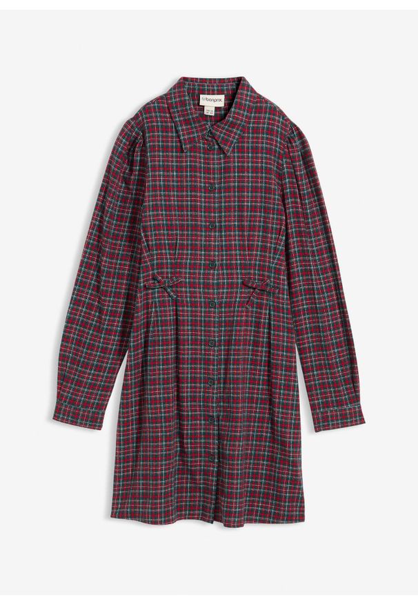 bonprix - Sukienka z długim rękawem z flaneli. Kolor: czerwony. Długość rękawa: długi rękaw