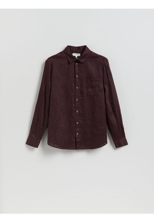 Reserved - Lniana koszula regular fit - brązowy. Kolor: brązowy. Materiał: len