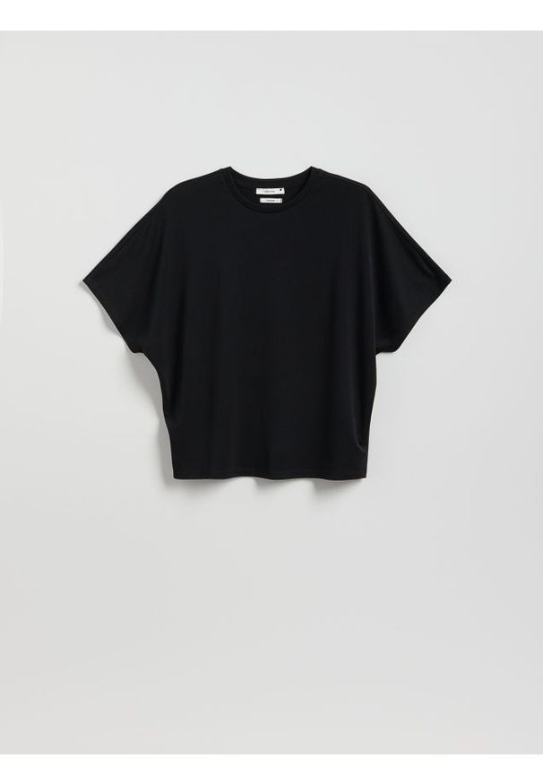 Reserved - T-shirt oversize z Modalem - czarny. Kolor: czarny. Materiał: dzianina