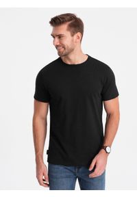 Ombre Clothing - Klasyczny T-shirt męski bawełniany BASIC - czarny V1 OM-TSBS-0146 - S. Kolor: czarny. Materiał: bawełna. Styl: klasyczny