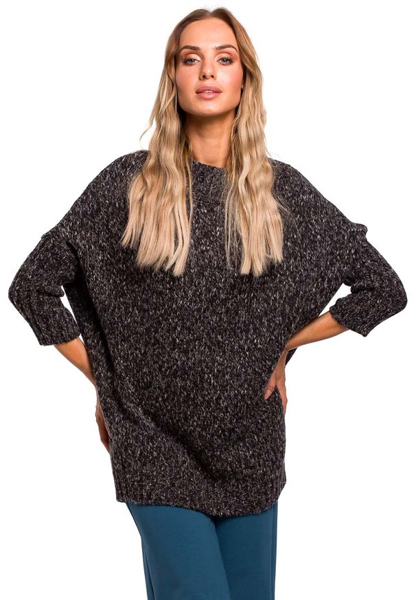MOE - Grafitowy Melanżowy Oversizowy Sweter z Półgolfem. Kolor: szary. Materiał: wełna, akryl, poliamid. Wzór: melanż