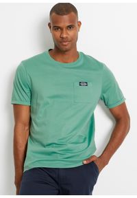 bonprix - T-shirt z kieszonką (2 szt.), z bawełny organicznej. Kolor: zielony. Materiał: bawełna. Wzór: aplikacja #1