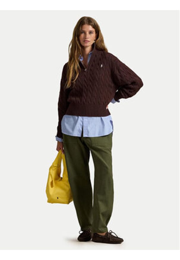 Polo Ralph Lauren Sweter 211963467505 Brązowy Relaxed Fit. Typ kołnierza: polo. Kolor: brązowy. Materiał: bawełna