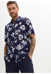 bonprix - Koszula z krótkim rękawem, z wiskozy. Kolor: niebieski. Materiał: wiskoza. Długość rękawa: krótki rękaw. Długość: krótkie. Wzór: nadruk #1