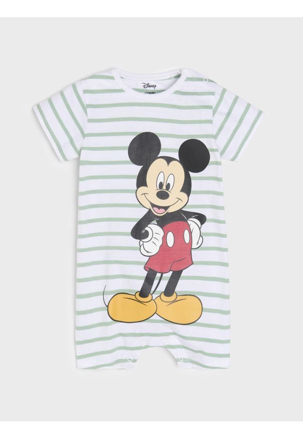 Sinsay - Rampers Mickey Mouse - biały. Kolor: biały. Wzór: motyw z bajki