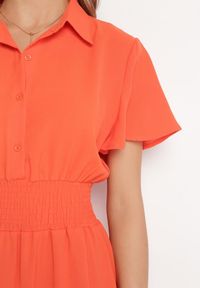Born2be - Pomarańczowa Koszulowa Sukienka Mini z Wiskozy o Rozkloszowanym Kroju Hokese. Kolor: pomarańczowy. Materiał: wiskoza. Typ sukienki: koszulowe. Długość: mini #6