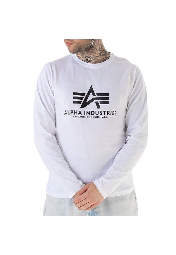 Koszulka Alpha Industries Longsleeve Basic 10051009 - biała. Kolor: biały. Materiał: bawełna. Długość rękawa: długi rękaw. Długość: długie