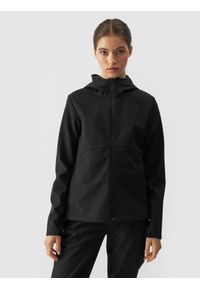 4f - 4F Kurtka softshell wiatroodporna membrana 5000 damska - czarna XL. Typ kołnierza: kołnierzyk stójkowy, kaptur. Kolor: czarny. Materiał: softshell. Technologia: Windstopper. Sezon: zima. Sport: wspinaczka