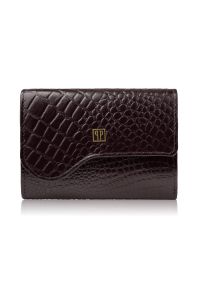 PAOLO PERUZZI - Portfel damski skórzany mały brązowy croco w orientacji poziomej z ochroną RFID Paolo Peruzzi T-135-BR. Kolor: brązowy. Materiał: skóra #1