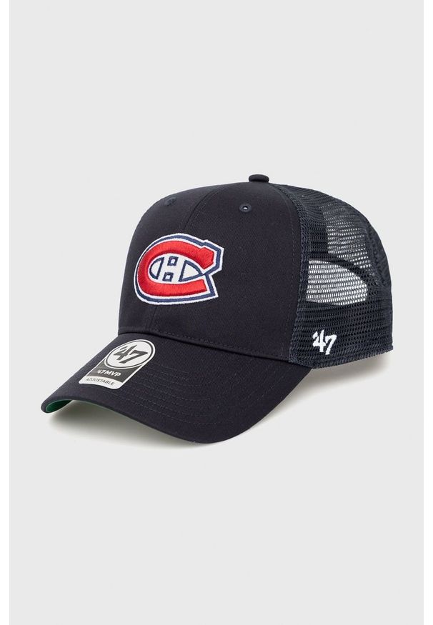 47 Brand - 47brand czapka NHL Chicago Blackhawks kolor granatowy z aplikacją. Kolor: niebieski. Wzór: aplikacja