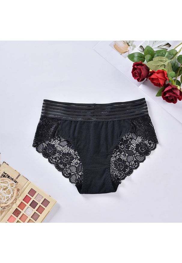 Intica - Koronkowe tangi z ozdobnym pasem na specjalne okazje Kasumi. Kolor: czarny. Materiał: koronka. Wzór: koronka