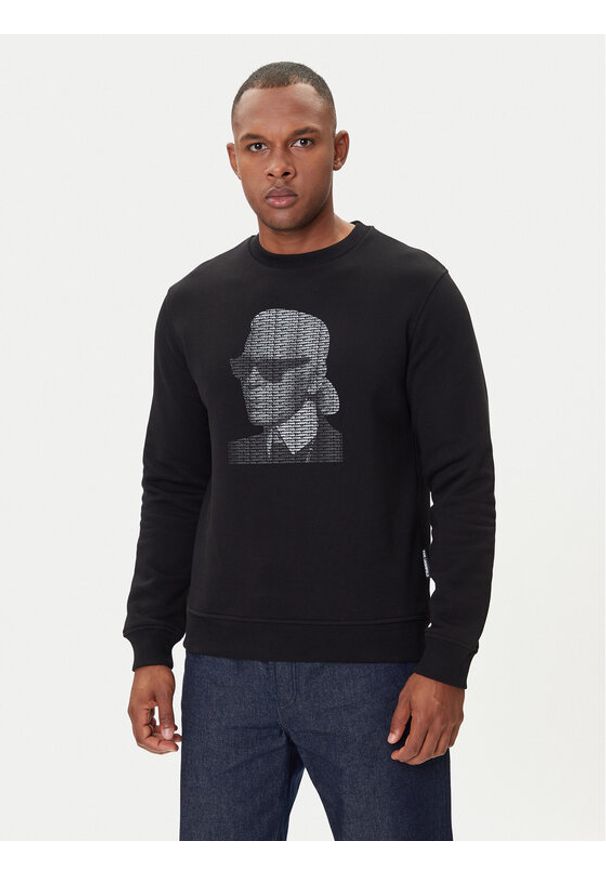 Karl Lagerfeld - KARL LAGERFELD Bluza 705031 554906 Czarny Regular Fit. Typ kołnierza: dekolt w karo. Kolor: czarny. Materiał: bawełna