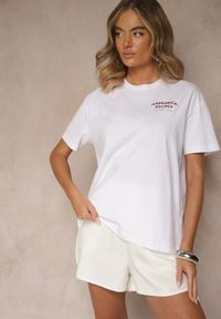 Renee - Biało-Czerwony T-shirt Oversize z Bawełny Ozdobiony Nadrukiem Filiora. Okazja: na co dzień. Kolor: biały. Materiał: bawełna. Wzór: aplikacja, nadruk. Styl: casual #4