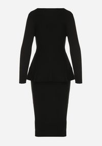 Born2be - Czarny Elegancki Komplet z Dzianiny z Wiskozą Kardigan i Spódnica Uneva. Kolor: czarny. Materiał: dzianina, wiskoza #3