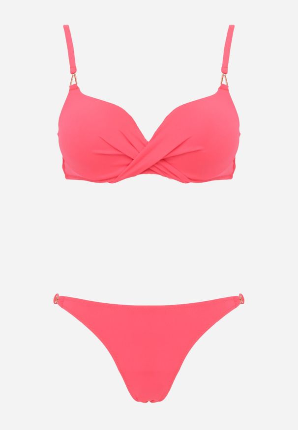 Born2be - Czerwone Bikini z Marszczonym Biustonoszem i Figami Kąpielowymi z Cyrkoniami Kaliasa. Kolekcja: plus size. Kolor: czerwony. Długość: długie. Wzór: aplikacja