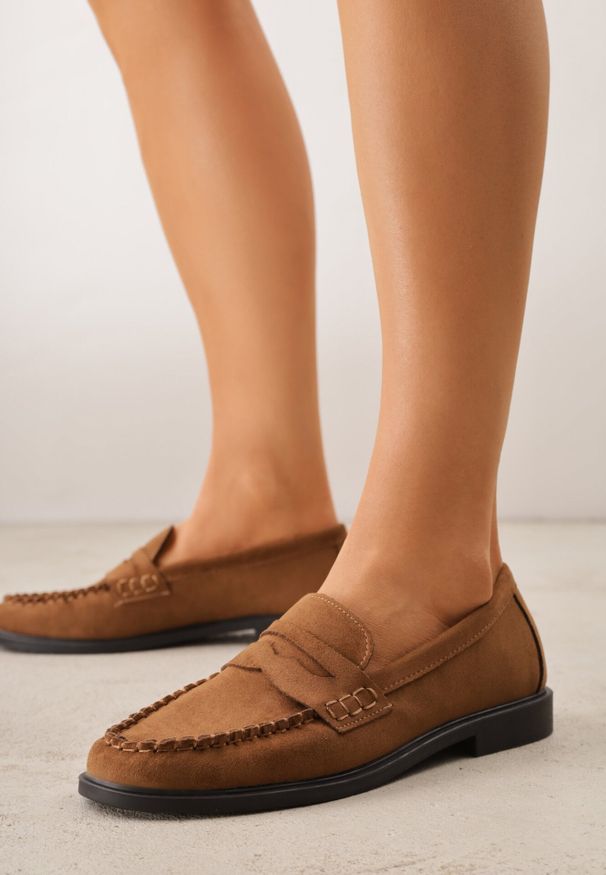 Born2be - Brązowe Mokasyny VICES ze Skórzaną Wkładką Ozdobione Przeszyciami Nicogeus. Okazja: na co dzień. Kolor: brązowy. Materiał: skóra. Wzór: aplikacja. Styl: casual, elegancki, klasyczny